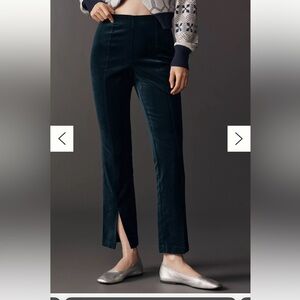 Anthropologie Maeve High-Rise Split Front Velvet Skinny Pants - Sea Green